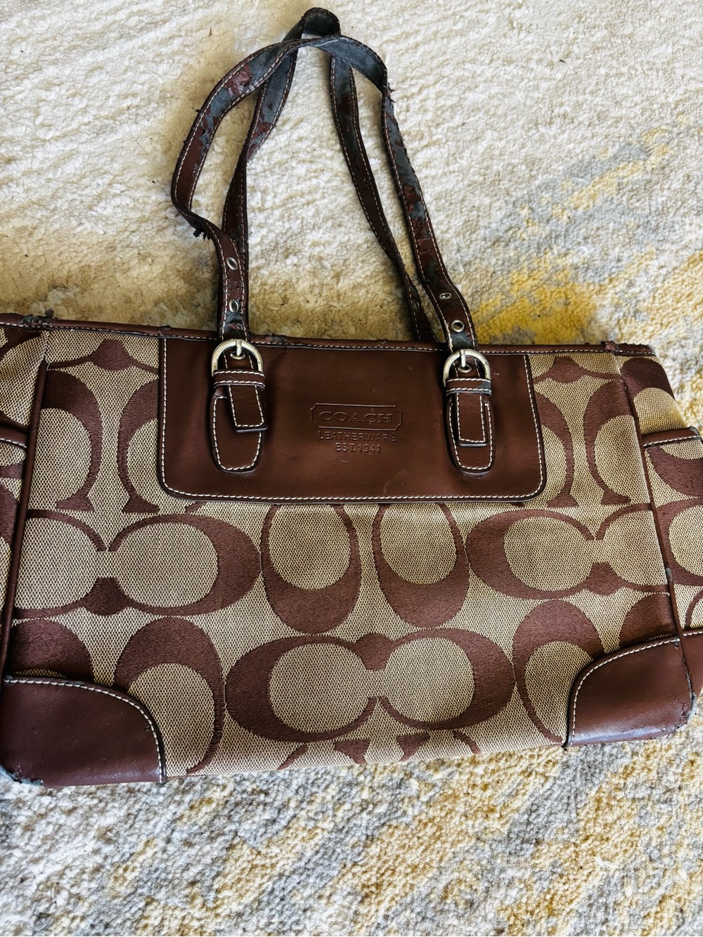 Coach Brown Signature Canvas Tote with Leather Trim